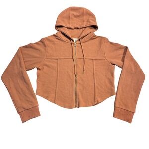 Cleo + Wolf Womens Corset Cropped Hoodie Terracotta Waffle Thermal Western Large